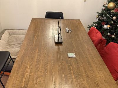 Rustic Wooden Dining Table with Black Metal Legs