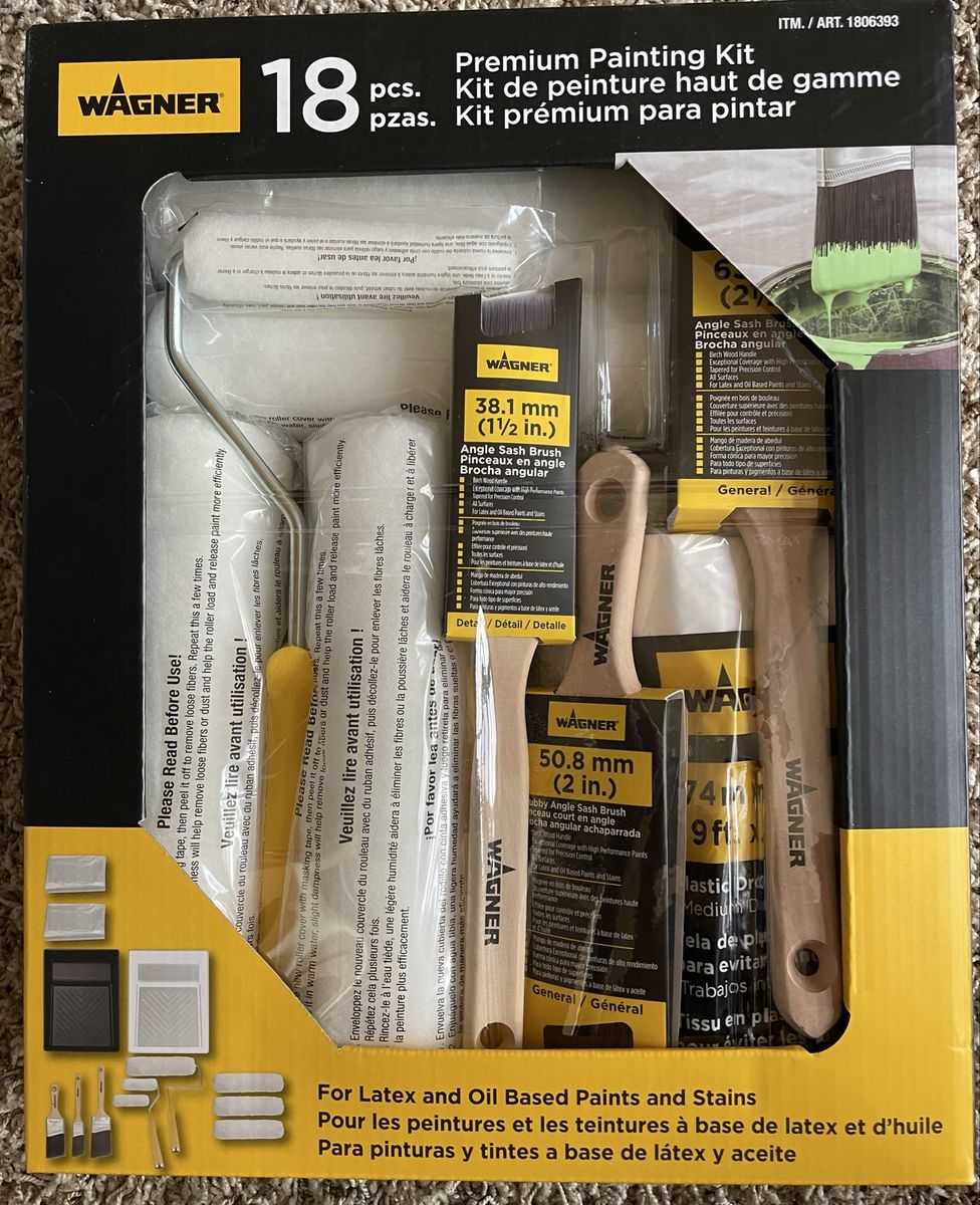 Wagner 18-Piece Premium Painting Kit with Roller, Brushes, Drop Sheet - New