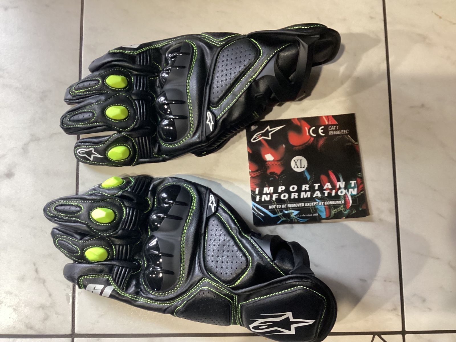 Alpinestars Leather Motorcycle Racing Gloves Black/Green XL