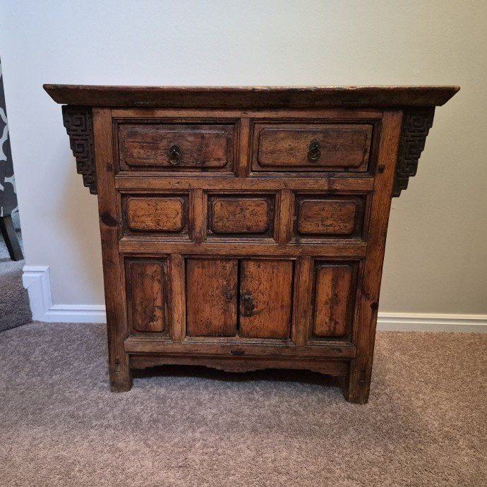 Asian Wood Cabinet  - Rustic Charm with Drawers & Cabinet Storage