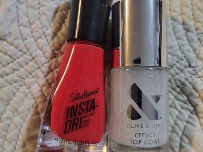 quick dry nail polish and a glittery top coat