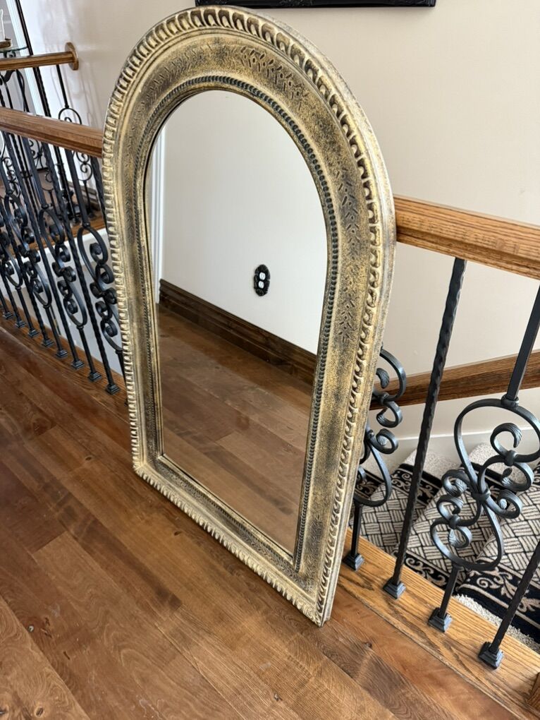 Tall European Rounded Mirror 46 T 28 W gold
