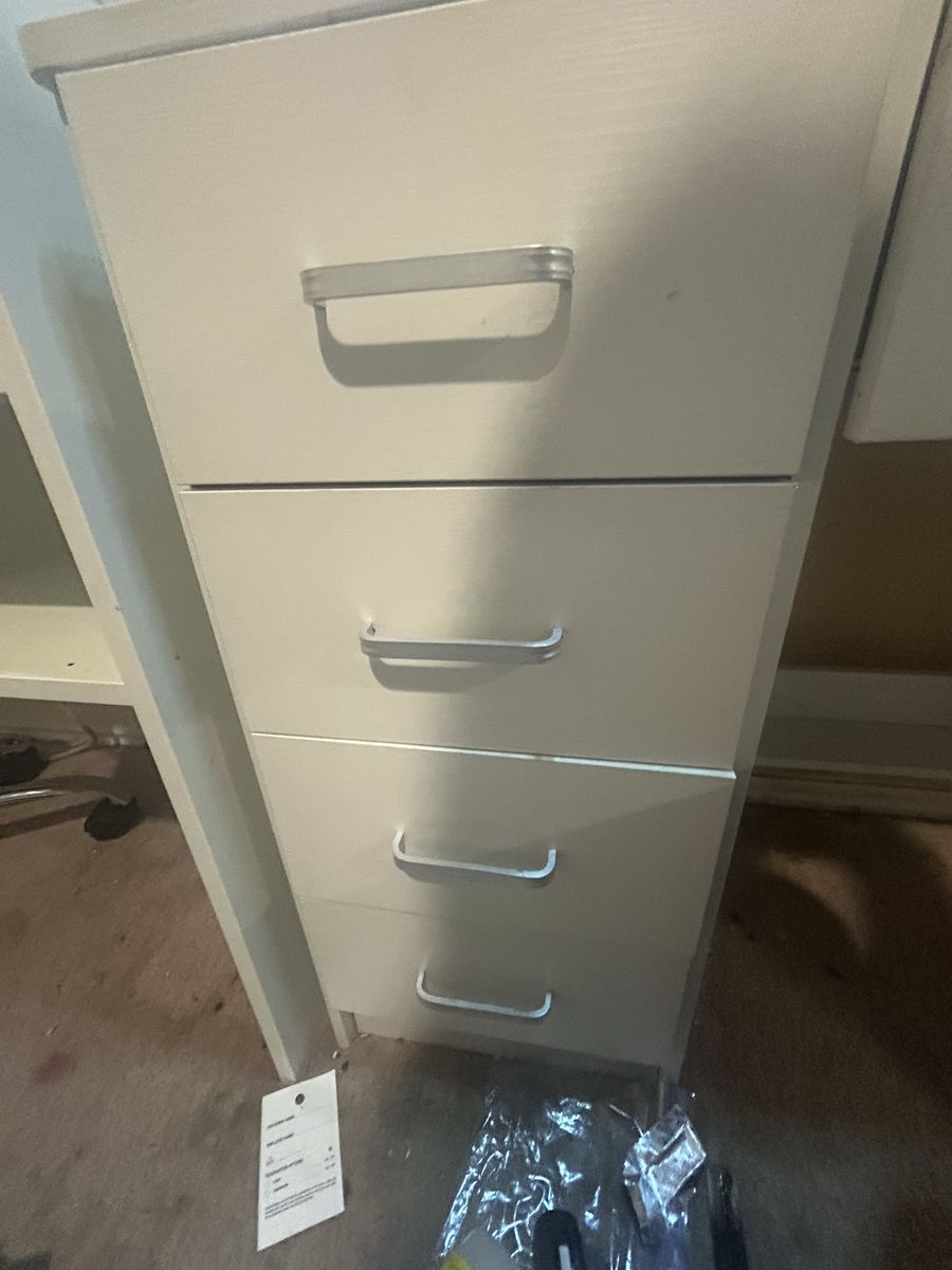 White Vanity Desk with Drawers & Shelves - Storage Solution
