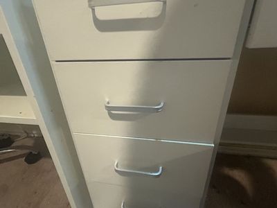 White Vanity Desk with Drawers & Shelves - Storage Solution