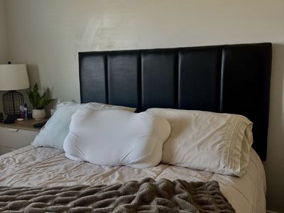 Queen Vegan Leather Headboard w/ Metal Frame