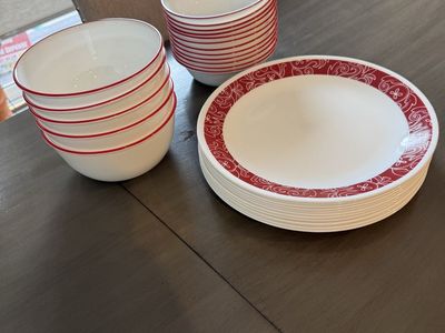 29 piece Corelle Vitrelle Dinnerware Set - Red Trim/Pattern