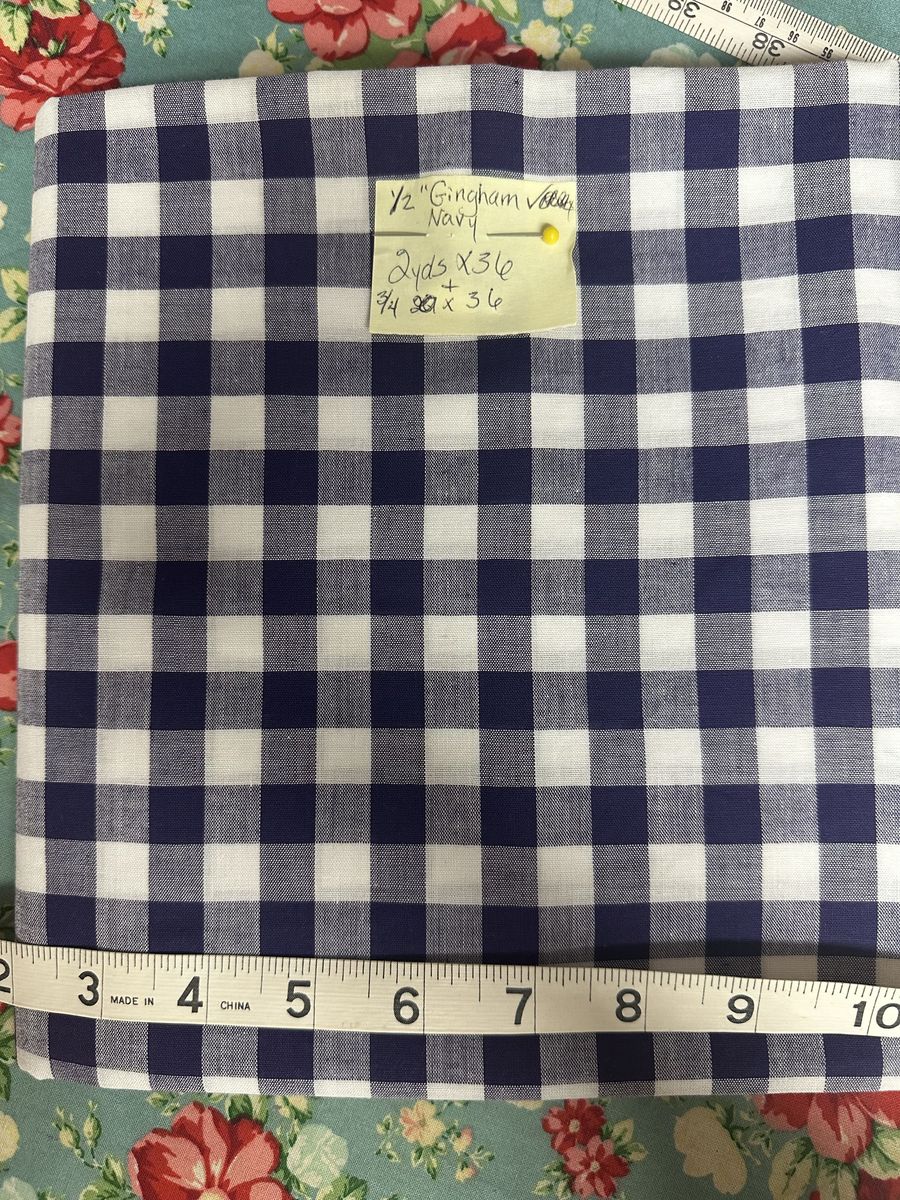1/2" Woven Navy Gingham Check Fabric