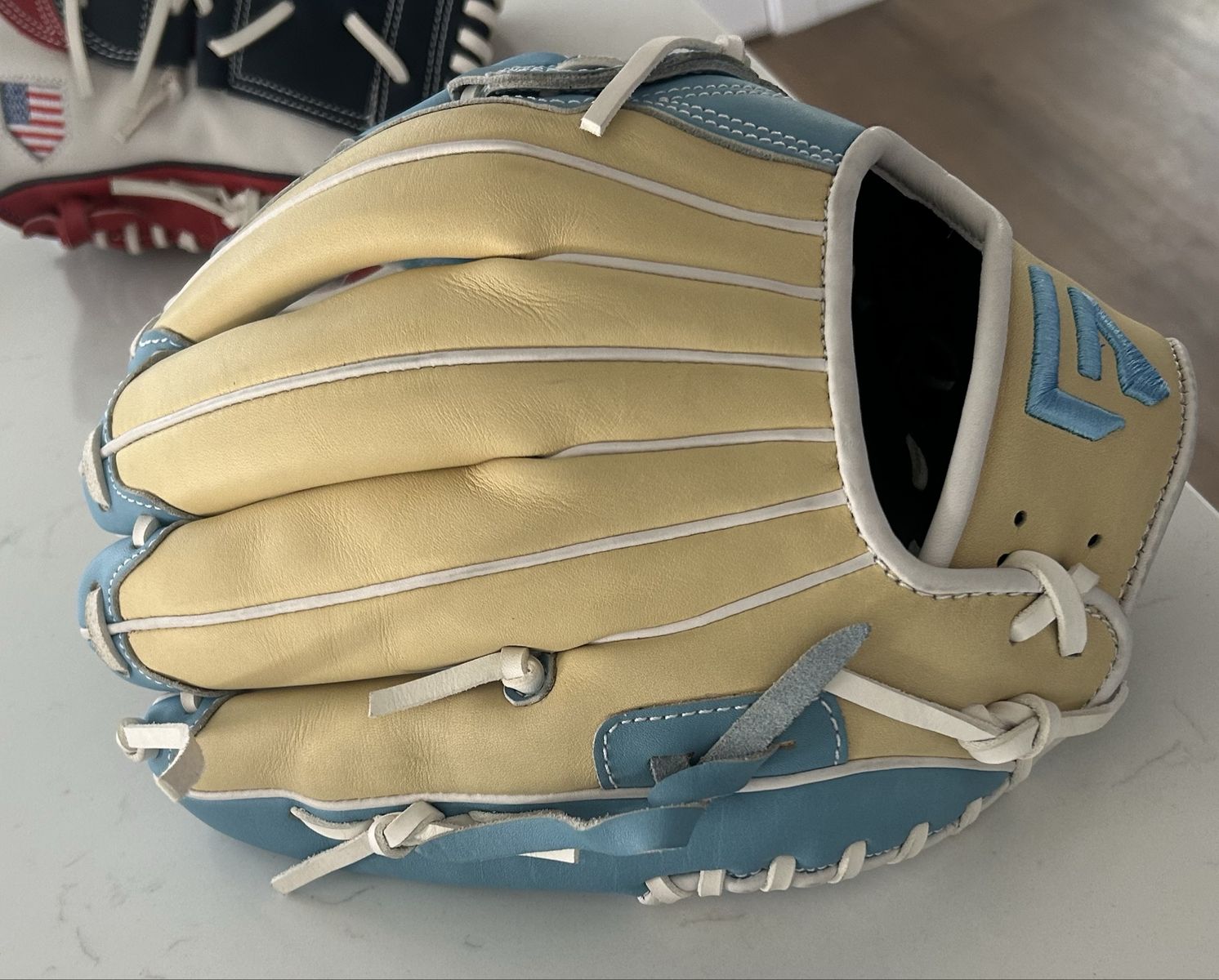 Custom Baseball Glove Light Blue Tan Leather Infield Glove
