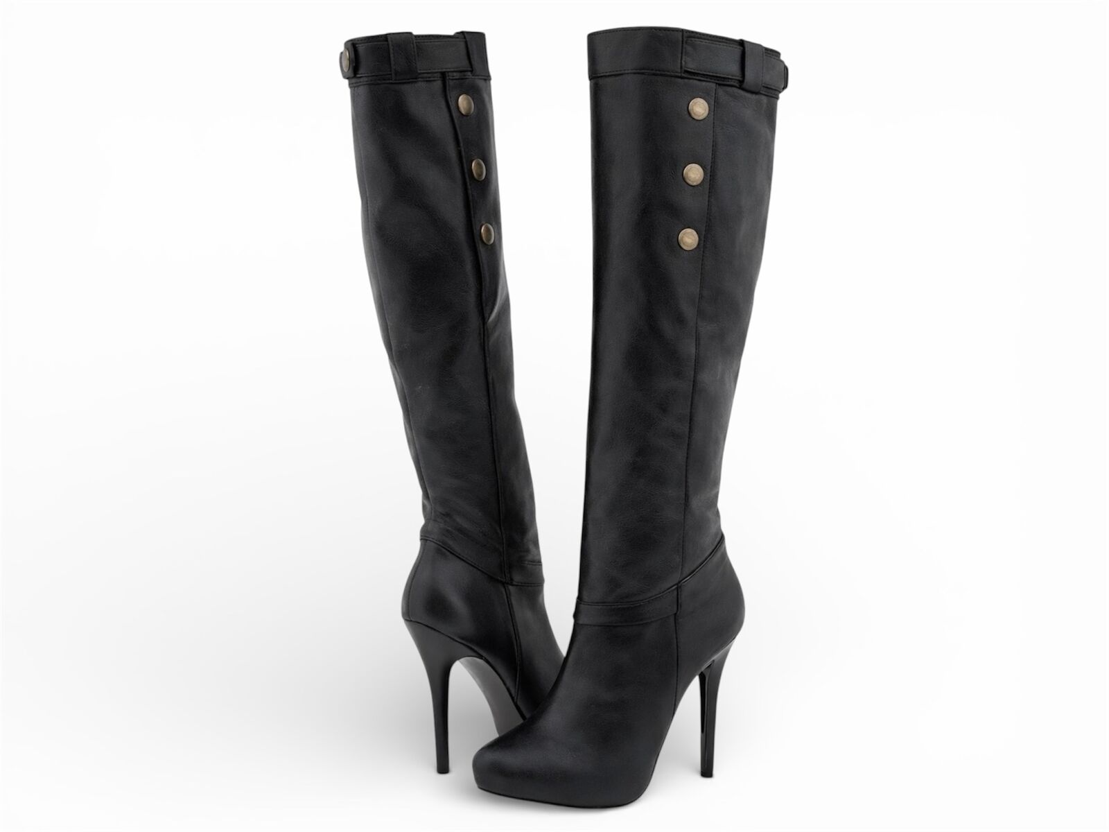 Steve Madden Enact Black Leather Knee-High Boots - Size 6
