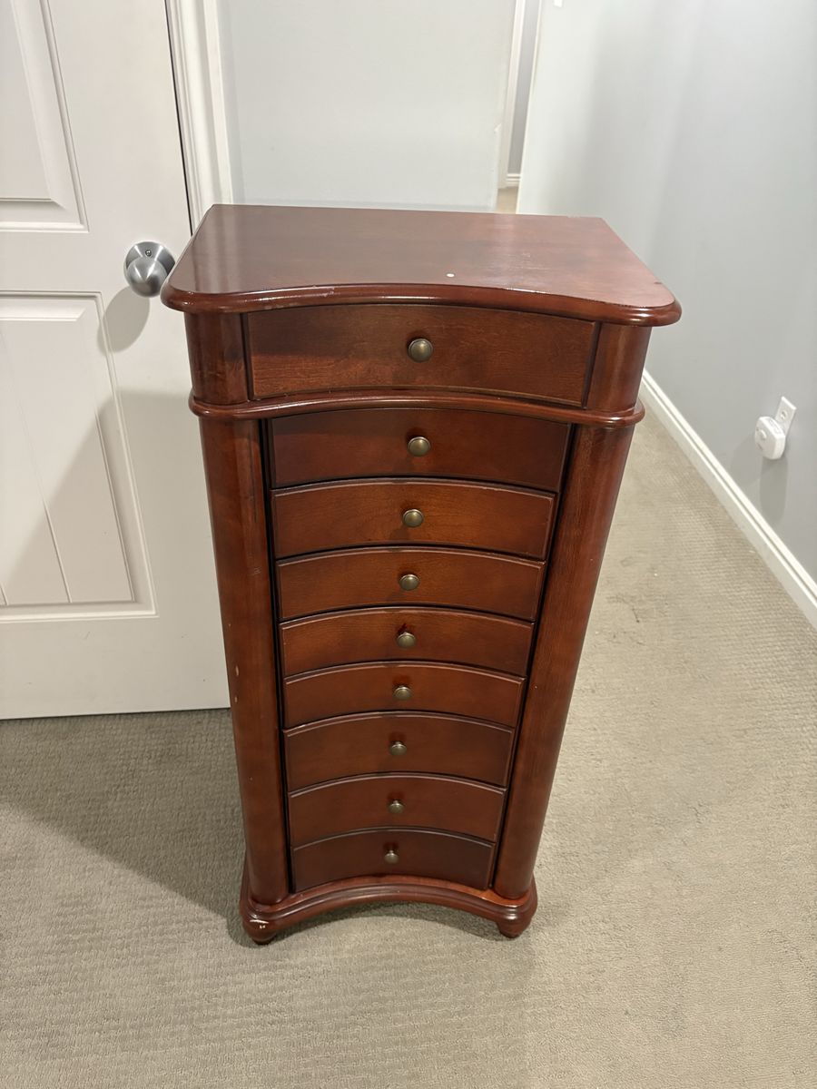 Beautiful Cherry-Finish Jewelry Armoire – Lots of Storage – $125