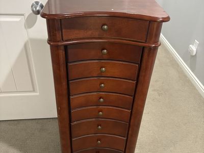 Beautiful Cherry-Finish Jewelry Armoire – Lots of Storage – $125