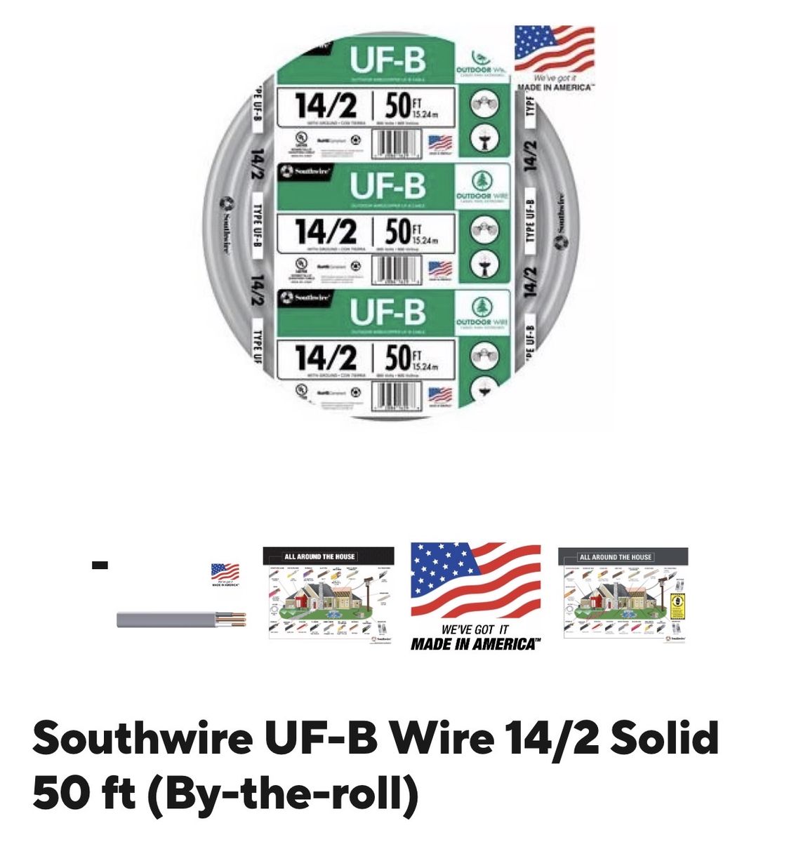 Outdoor/Indoor 14/2 gauge wire - 50 ft - solid copper