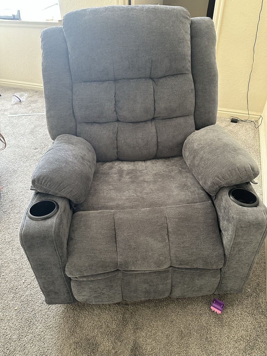 Gray Fabric Recliner Chair with Cupholders - Comfortable Seating