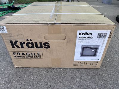 KRAUS 25” Drop-In / Undermount Single Bowl Granite Kitchen Sink in Grey NEW