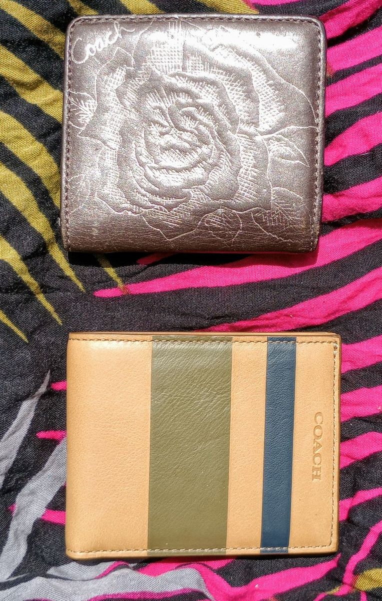 Coach Wallet Lot: Embossed Floral Metallic & Striped Leather Bifold Wallets