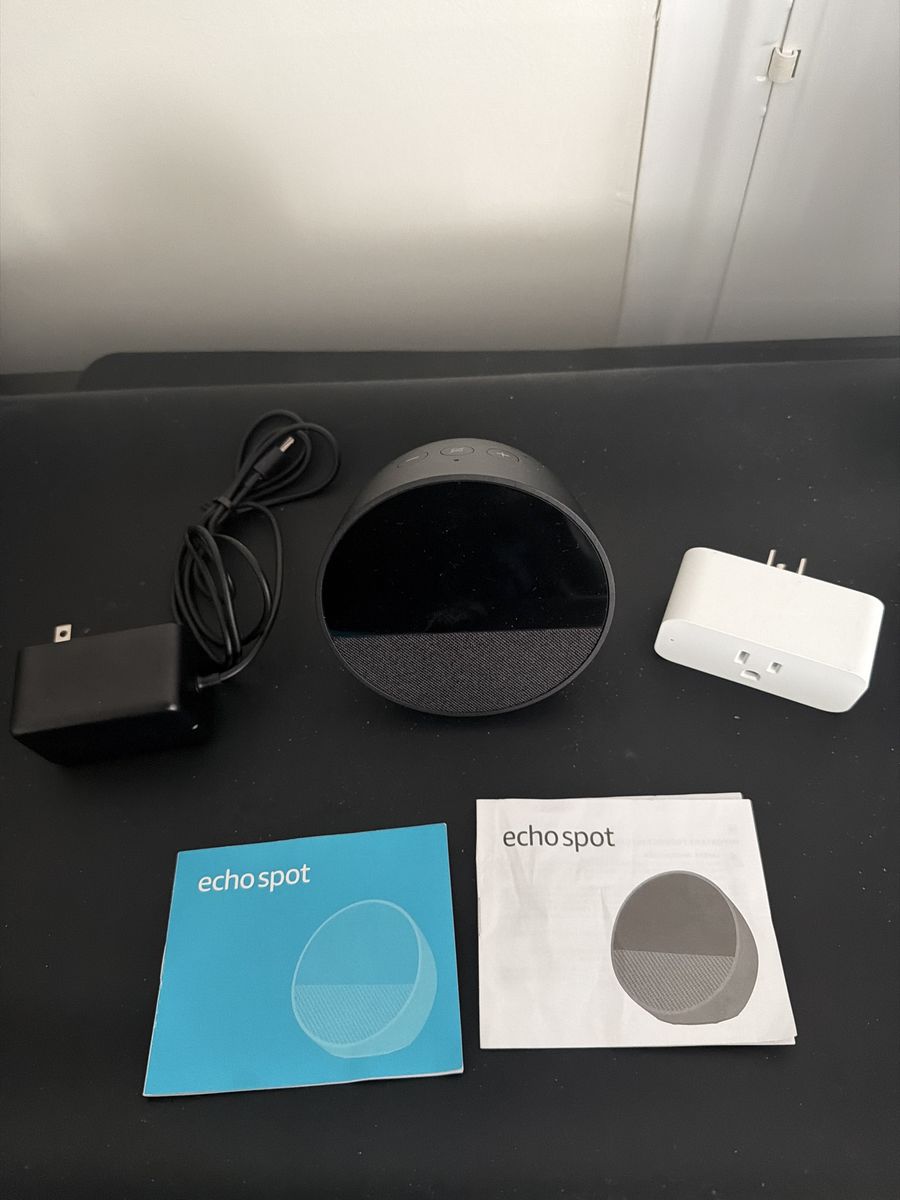 Amazon Echo Spot Smart Alarm Clock with Alexa Black with Smart Plug