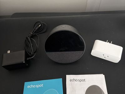 Amazon Echo Spot Smart Alarm Clock with Alexa Black with Smart Plug