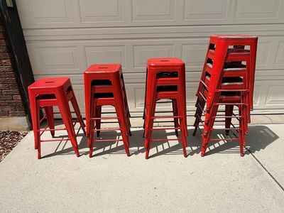 13 Industrial Red Metal Bar Stools – Restaurant / Workshop / Patio Seating