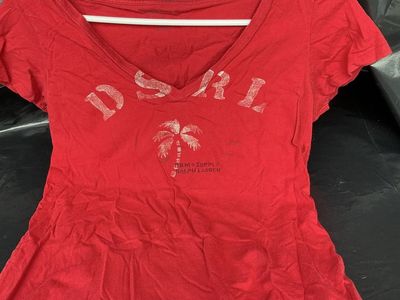 Denim & Supply Ralph Lauren DSRL Palm Tree Graphic V-Neck Tee Shirt Red Medium