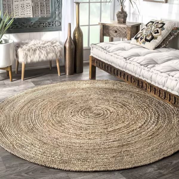 7' Round Hand Woven Farmhouse Jute Area Rug