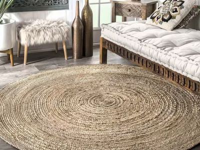7' Round Hand Woven Farmhouse Jute Area Rug