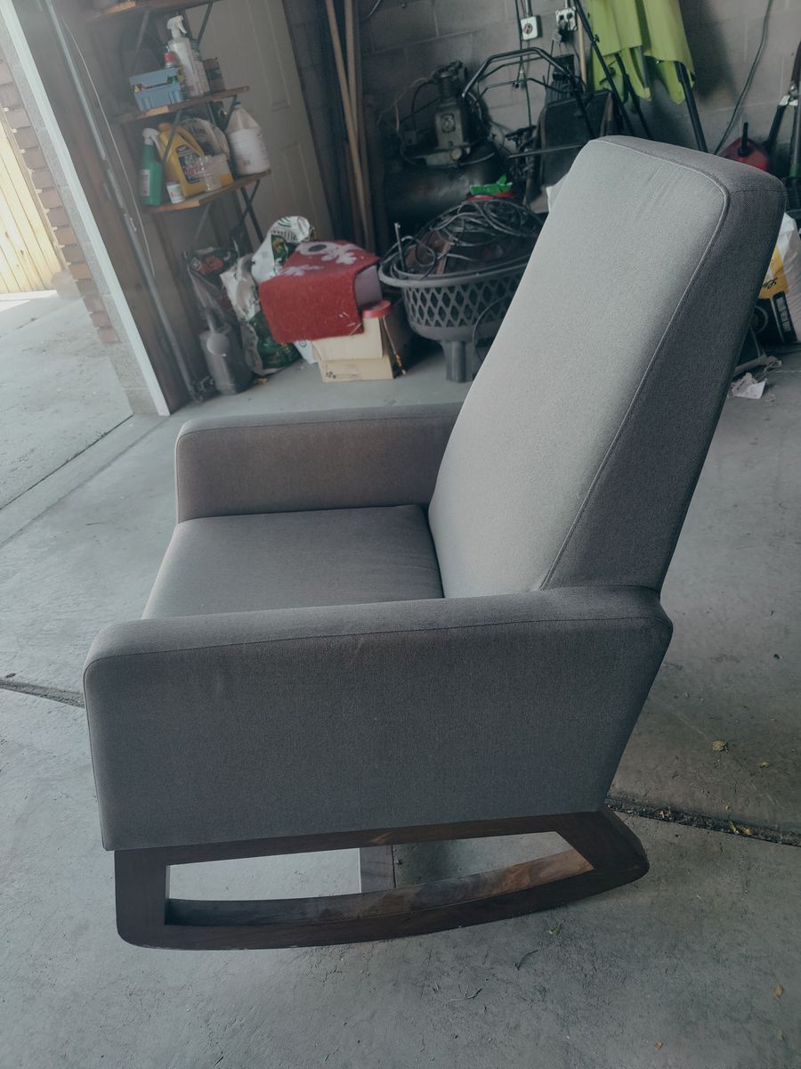 Baxton Studios Yashiya Mid-Century Gray Fabric Upholstered Rocking Chair