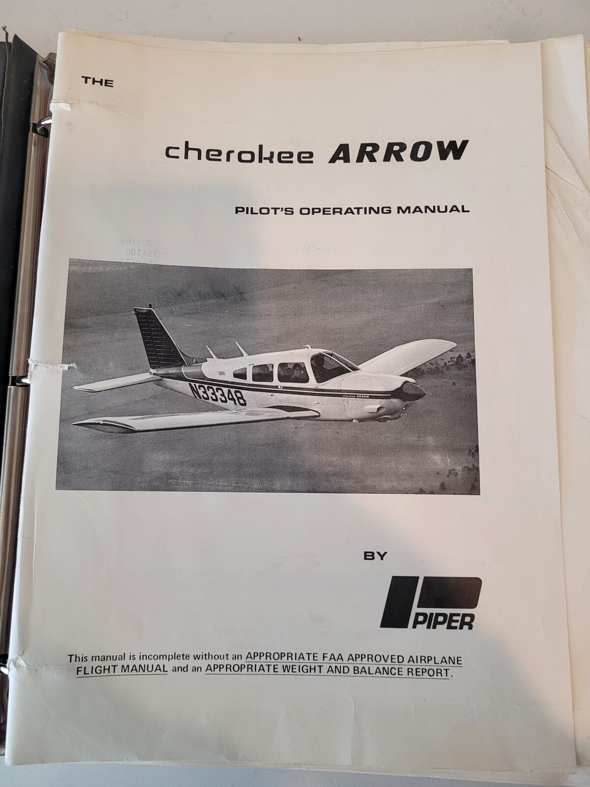 1975 PIPER Cherokee ARROW pilots operating manual