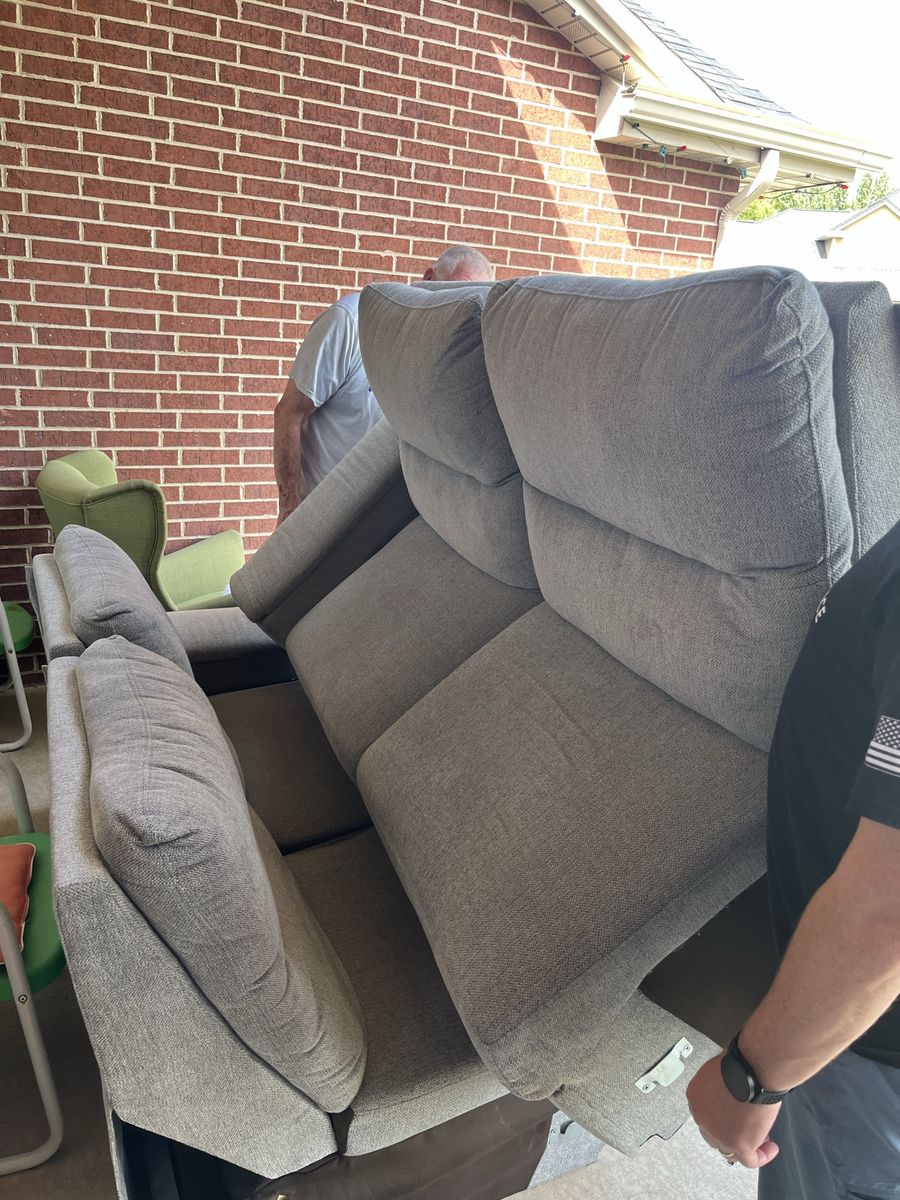 Free Clean Gray Power Recliner Couch, and Green Wingback Chair.