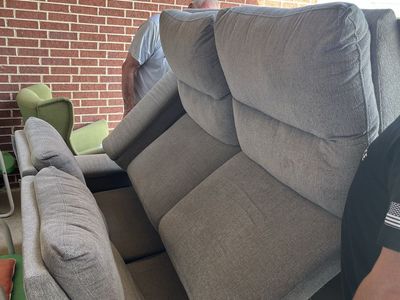 Free Clean Gray Power Recliner Couch, and Green Wingback Chair.