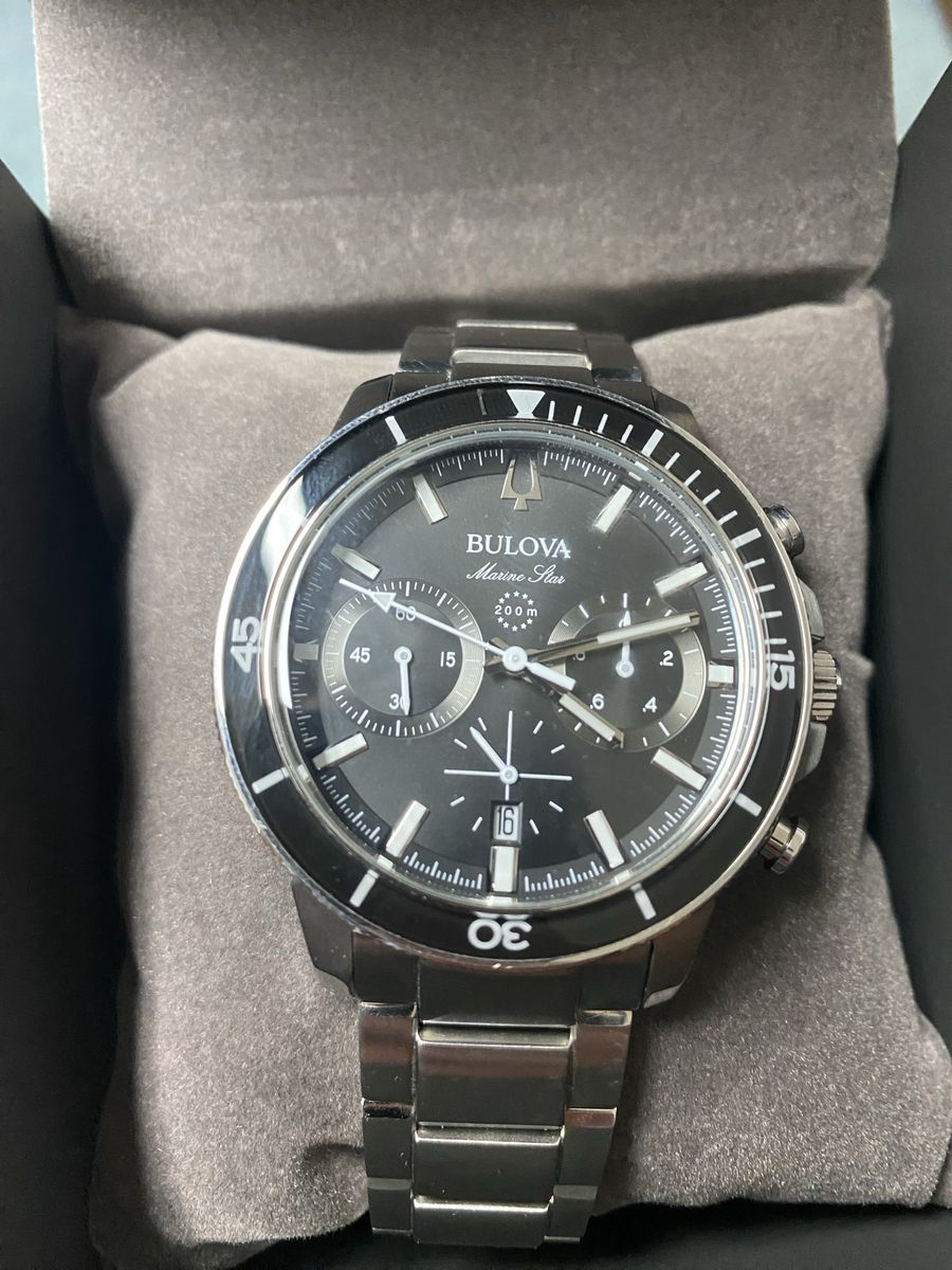 Bulova Marine Star Chronograph Black Dial Men's Quartz Watch - 200M Water Resistant
