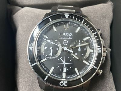 Bulova Marine Star Chronograph Black Dial Men's Quartz Watch - 200M Water Resistant