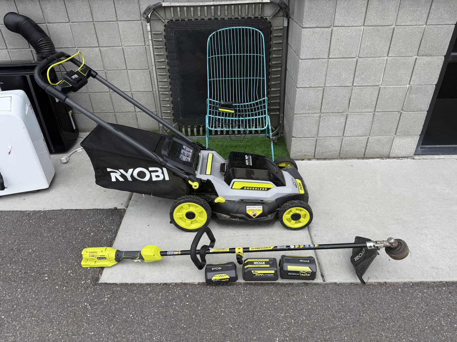 Ryobi 40V Electric Push Mower Trimmer 3 Batteries