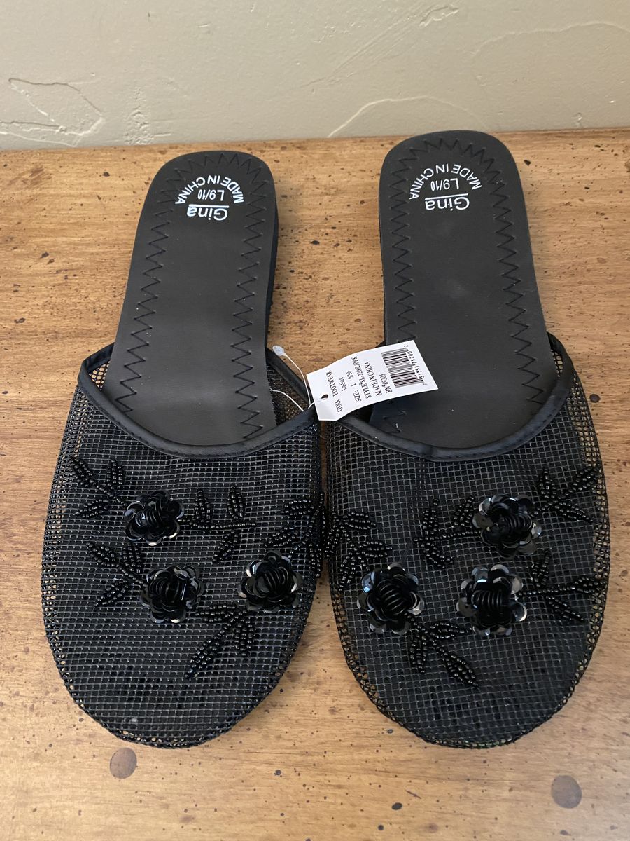 NEW! Gina L9/10 Women's Black Mesh Floral Beaded Slip-On Shoes/Slippers C PIX