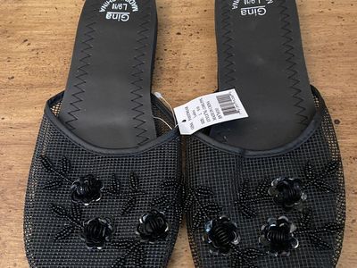 NEW! Gina L9/10 Women's Black Mesh Floral Beaded Slip-On Shoes/Slippers C PIX