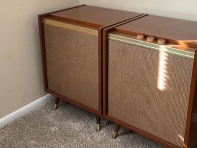 Vintage Mid Century Modern stereo consoles, record player, radio, entertainment credenzas MCM audio Various models/prices