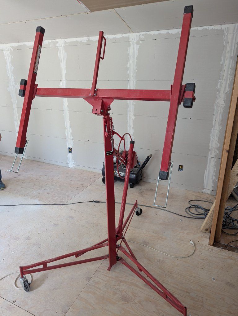 Red Drywall Panel Lift Hoist Jack Rolling Construction Tool