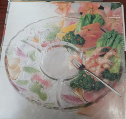 Savoir Vivre Crystal Clear Glass Sectioned Serving Platter with Fruit Design, -Fragiles