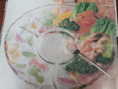 Savoir Vivre Crystal Clear Glass Sectioned Serving Platter with Fruit Design, -Fragiles