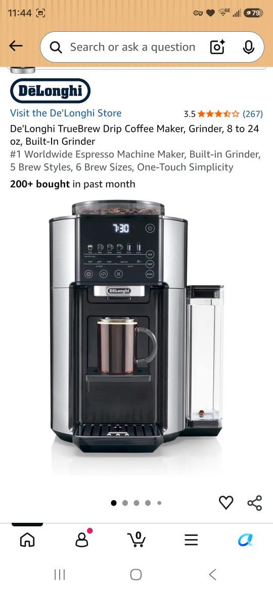 New De'Longhi TrueBrew Automatic Coffee Machine with Built-In Grinder