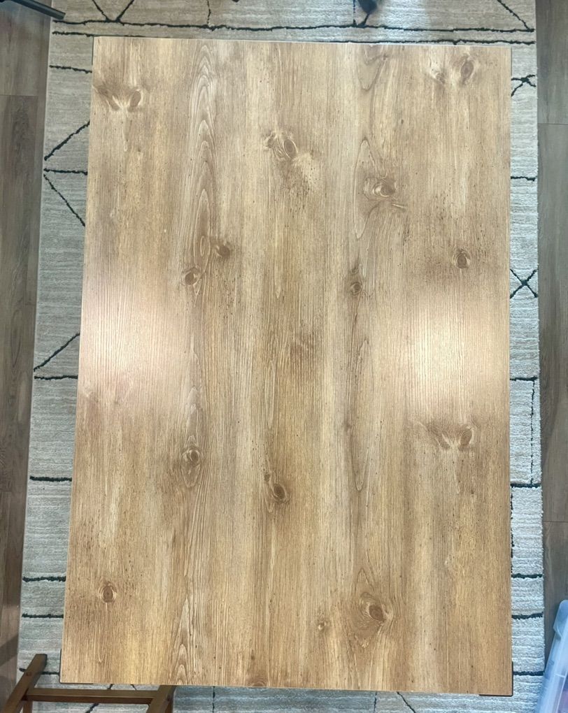 Wood Top Dining Table with Black Metal Base