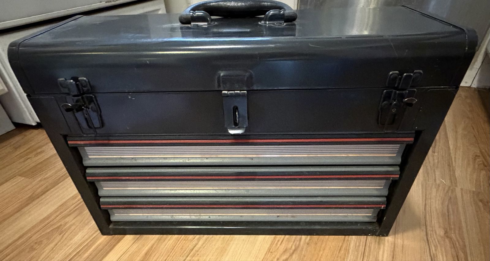 Vintage Sears Metal Tool Box 3-Drawer Portable Chest Model 706.653380 Black