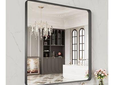 40x38 Black Metal Framed Bathroom Mirror