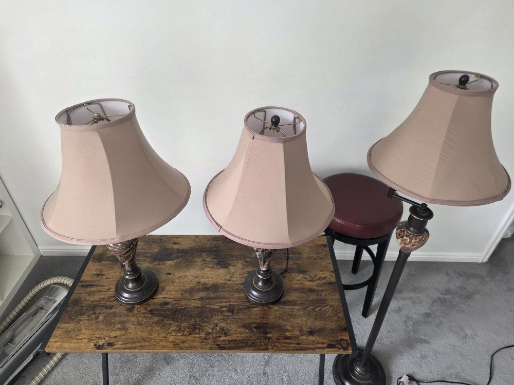 Matching Lamp Set - 2 Table Lamps and 1 Floor Lamp with Marble-Look Accent