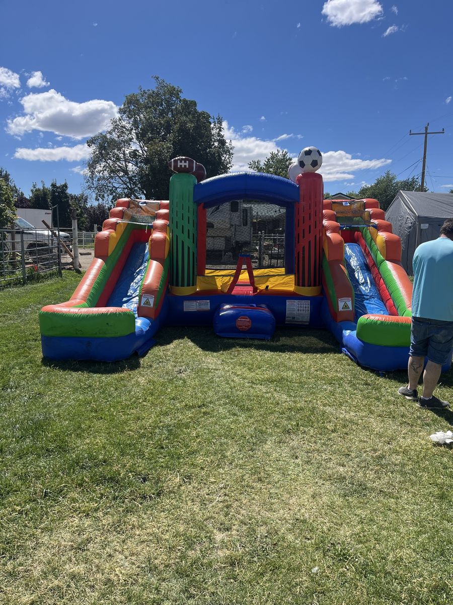 Crossover Sports Double Lane Bounce House Slide Wet/Dry Combo with Blower