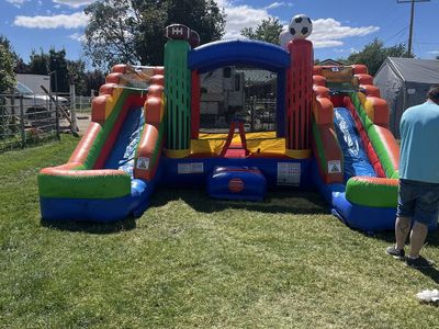 Crossover Sports Double Lane Bounce House Slide Wet/Dry Combo with Blower