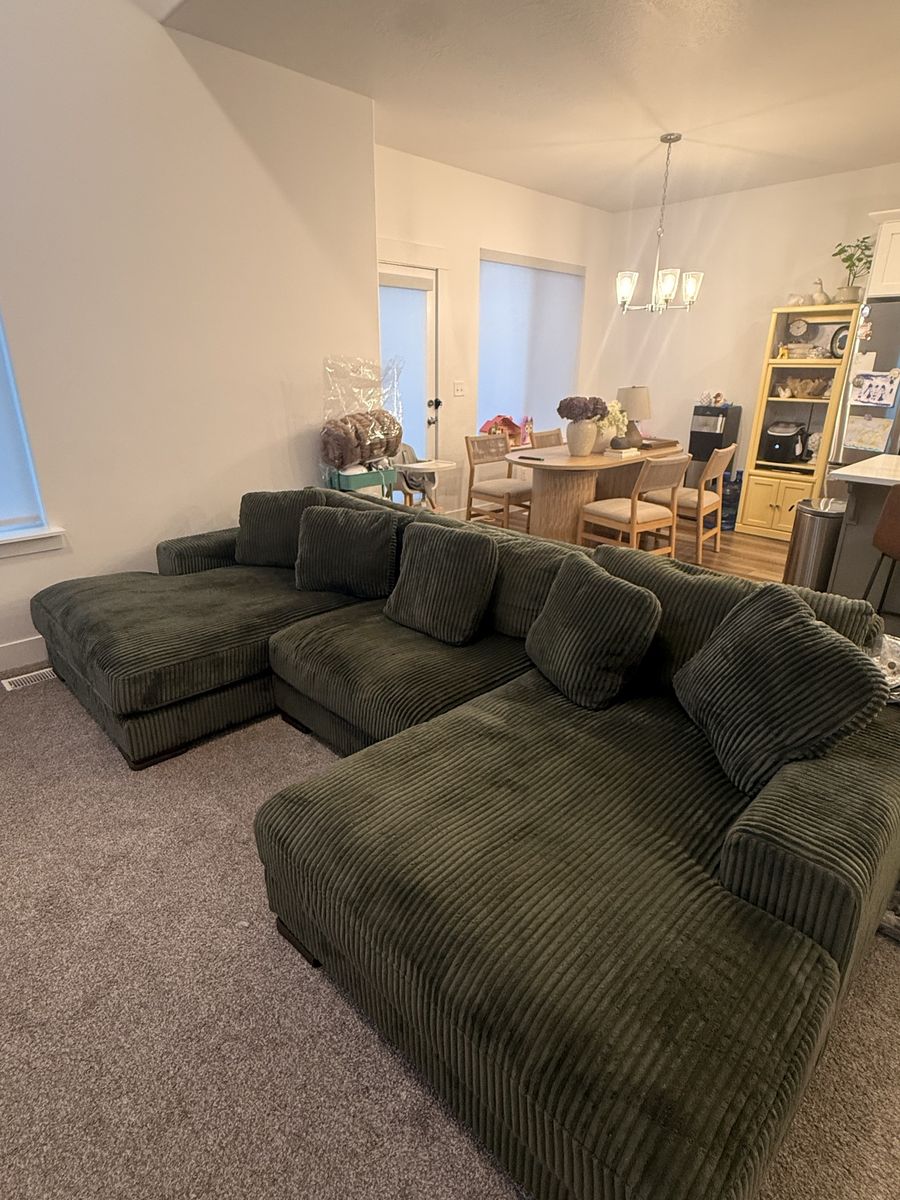 Green Corduroy 3-Piece L-Sectional Sofa with Left and Right Chaise