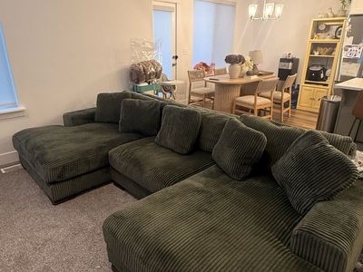 Green Corduroy 3-Piece L-Sectional Sofa with Left and Right Chaise