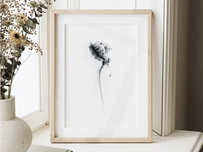 Vintage Couture Art Print: Elegant Woman, Black and White Fashion Illustration