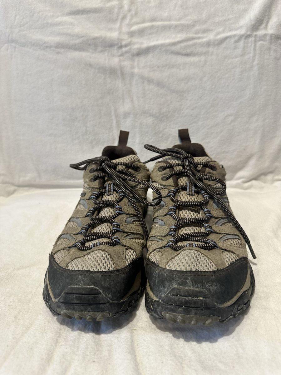 Merrell women’s size 10 dusty olive J88796 beige/blue trim Wtrprf hiking shoes