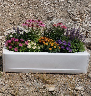 Repurposed Bathtub Planter/Water Trough - Durable White Enamel